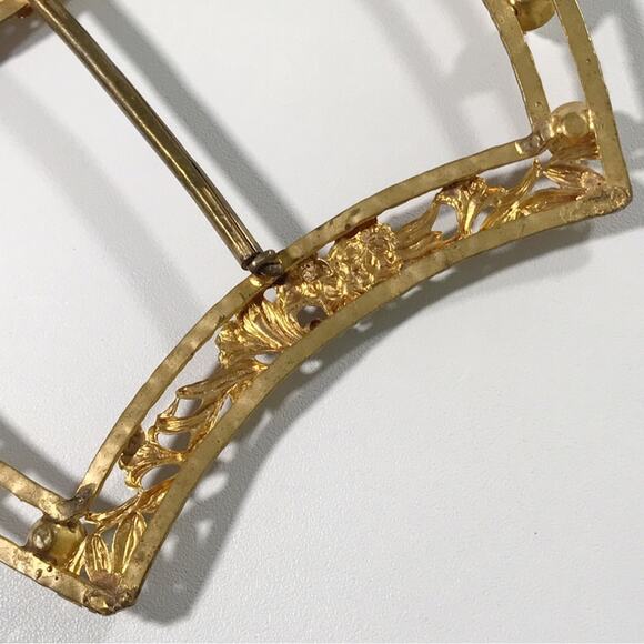 Vintage Ornate Filigree Pearl Gold Gilt Victorian Sash Belt Buckle Large Estate - Picture 13 of 14